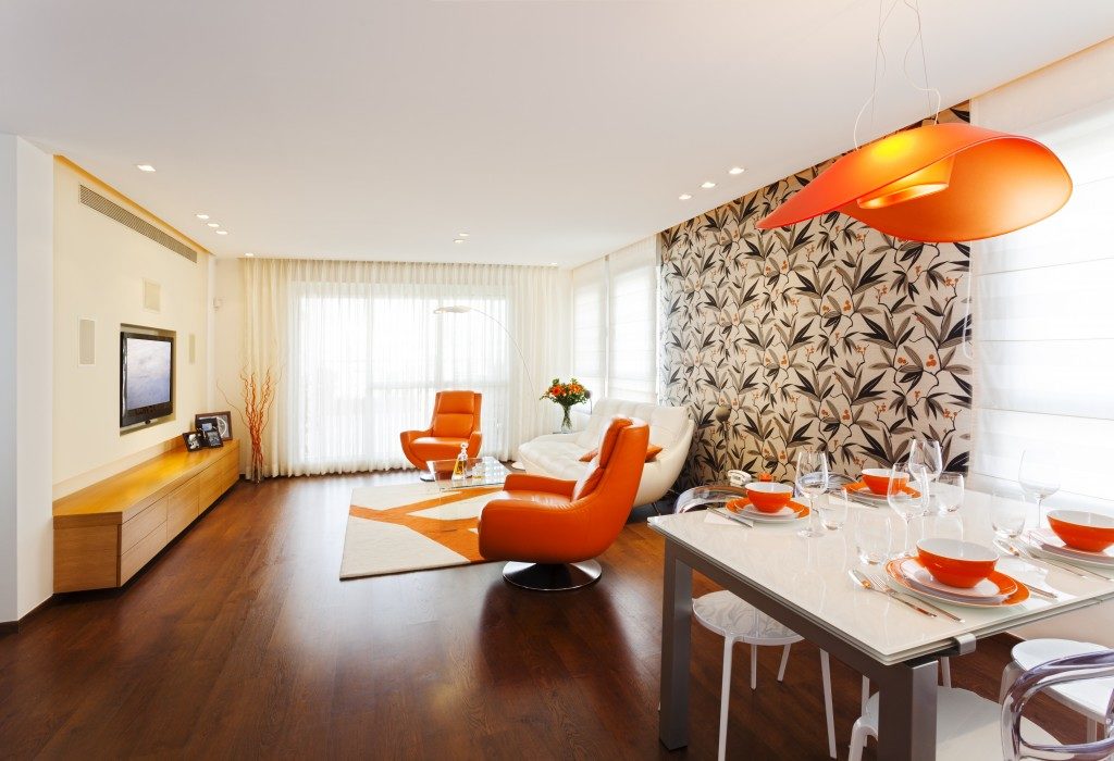 orange and modern living room interior